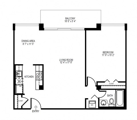 a floor plan of a studio apartment with a bedroom and a living room